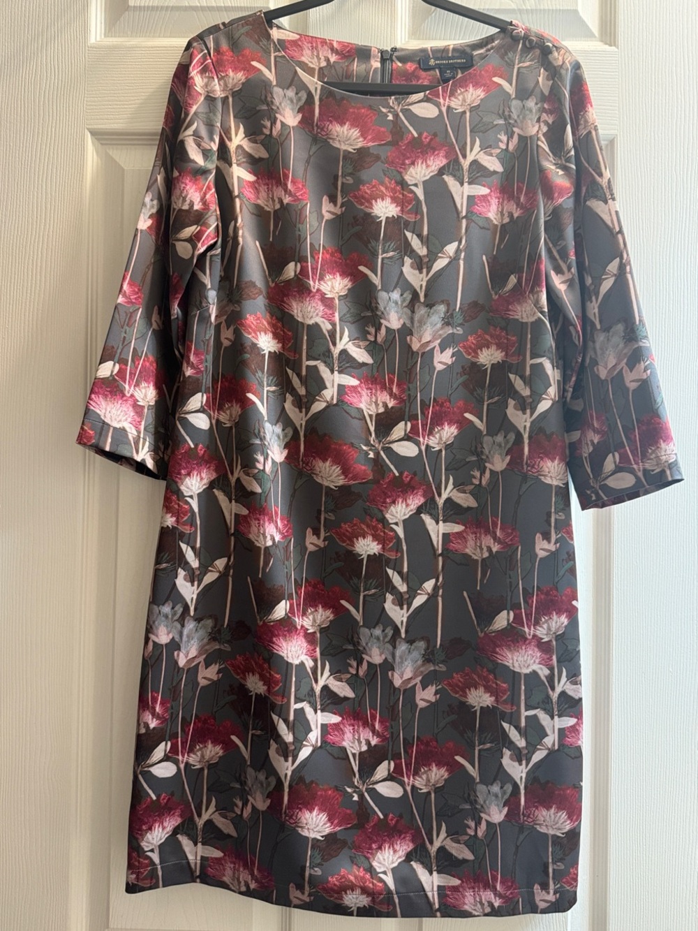Brooks Brothers Charcoal Shift Dress with Berry Floral Print